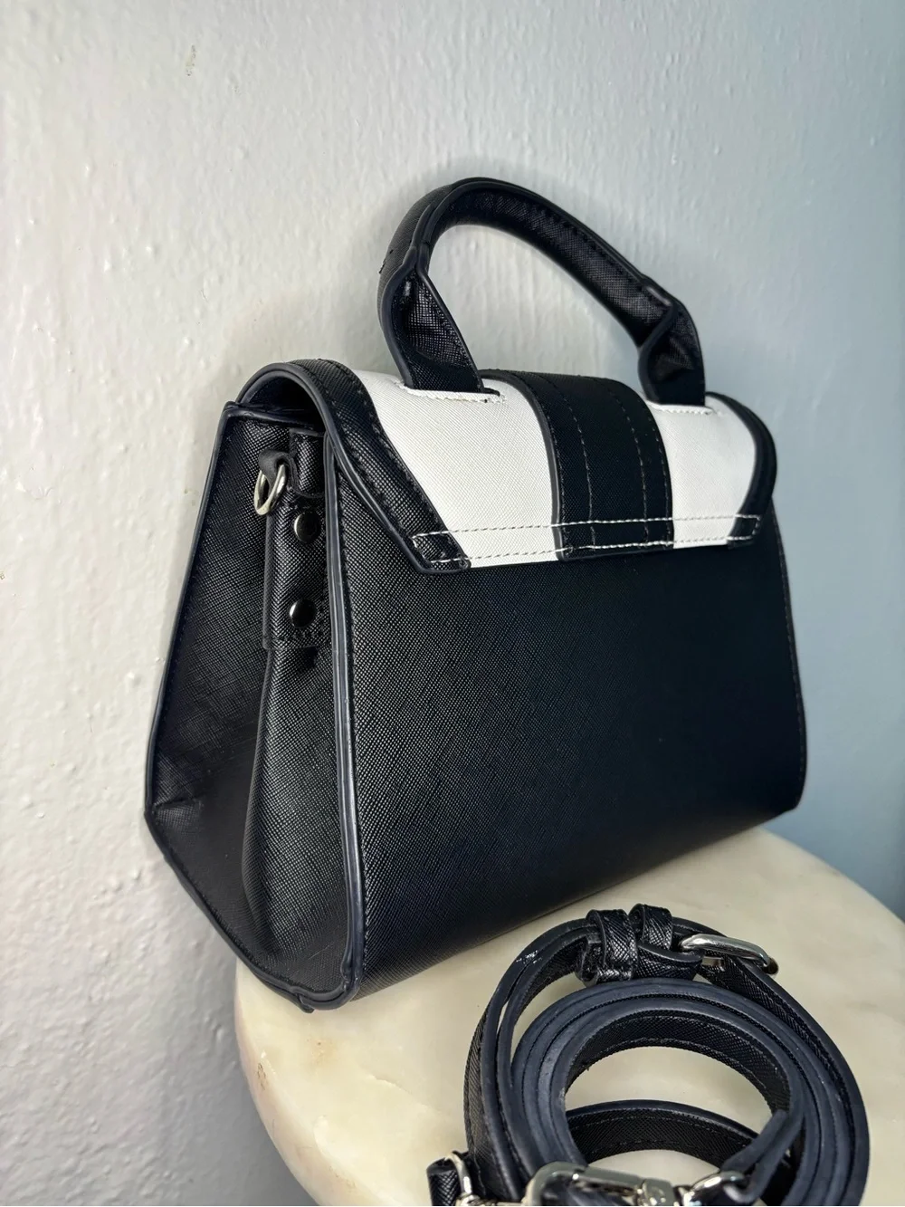 Steve Madden Black and White Two-Tone Top-Handle Satchel